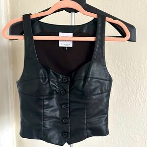 Zara Black Faux Leather Button-Up Crop Top
